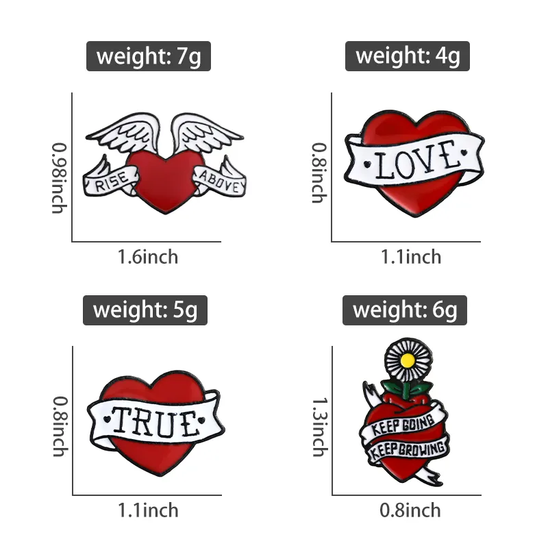 True Love Enamel Pins Custom Heart Shape Keep Growing Brooches for Hat Shirt Lapel Badges Jewelry Gift for Lover Friends