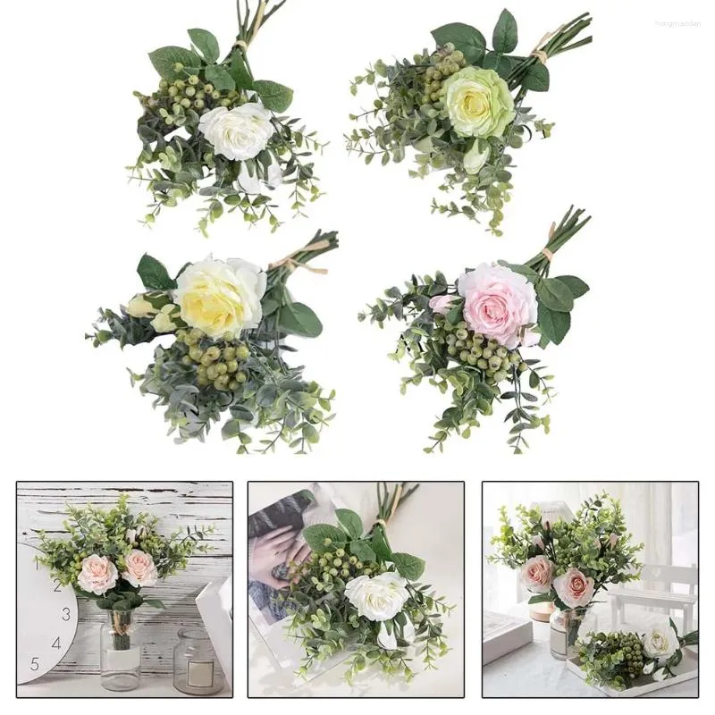 Decorative Flowers 1pc Artificial Flower Eucalyptus Rose Bouquet Wall Decoration Wedding Plastic Decorations