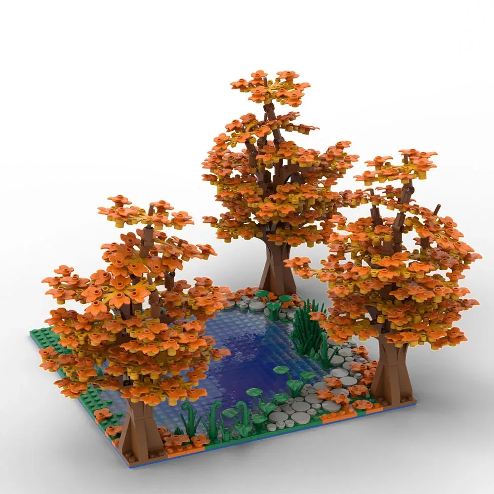 Buildmoc Creative Maple and Lake Forest Tree Rivers Natural Scenery Ideas MOC Building Blocks Toys for Children Kids Gifts Toy