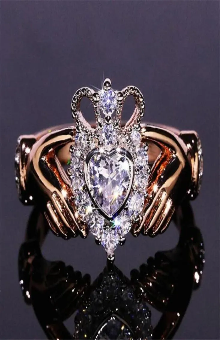 Nieuwe vrouwen mode -sieraden kroon trouwring 925 sterling silverrose goud vulvulling populaire vrouwen verloving claddagh ring gi92798291