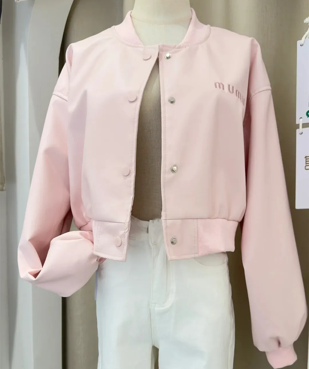 Damenjacken Neue Miui -Kleidung exklusive Style Coatwarnen Außenbekleidung Cutey Crop Top reiner Farbe Minimalistische Lederjacke Designer Pink Coppy Short Tops 10