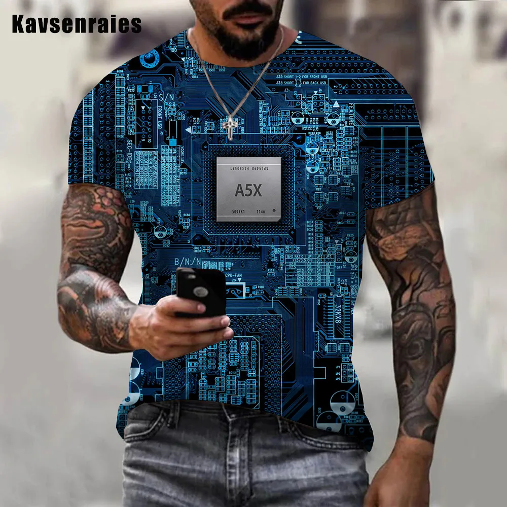 New Fashion Harajuku T Shirt Men Electronic Circuit Board 3D Printed ...