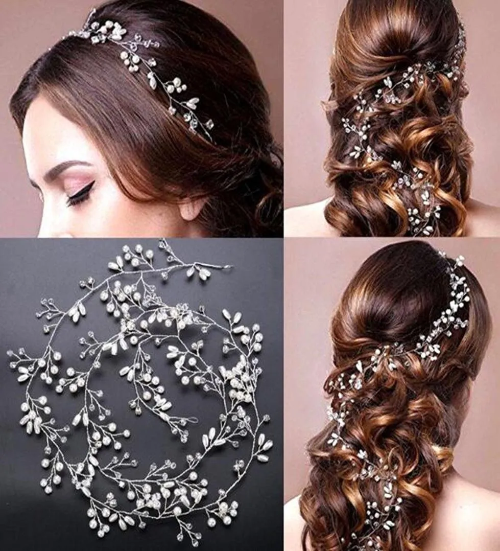 Wedding Bridal Crystal Fascinators Long Hair Chain Jewelry Rhinestone Crown Princess Queen Headdress Prom Gold Silver Hair Band Ac1019623