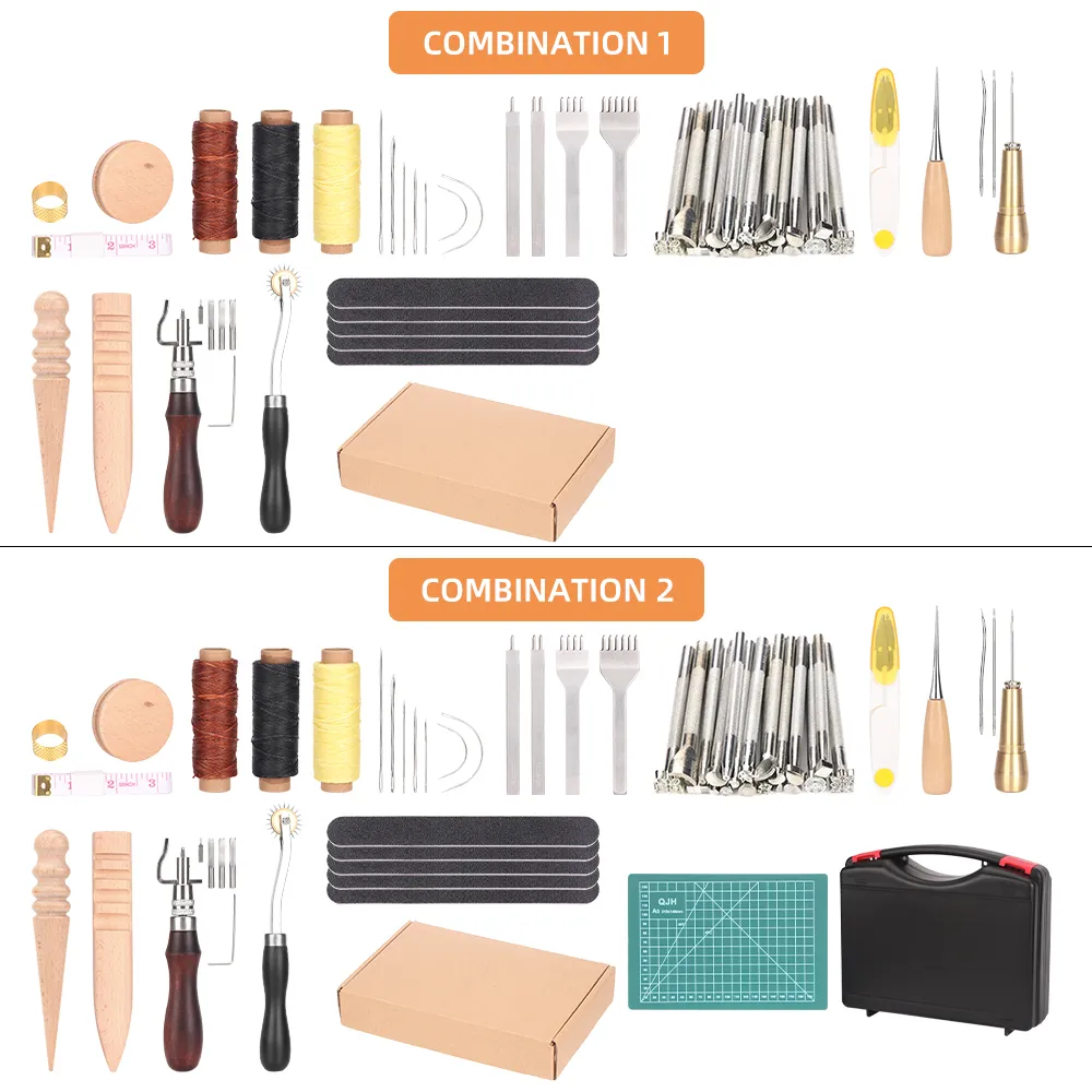 Leather Craft Tools Kit DIY Tool Set Hand Sewing Stitching Punch Carving Work Saddle Set Accessories Manual Sewing