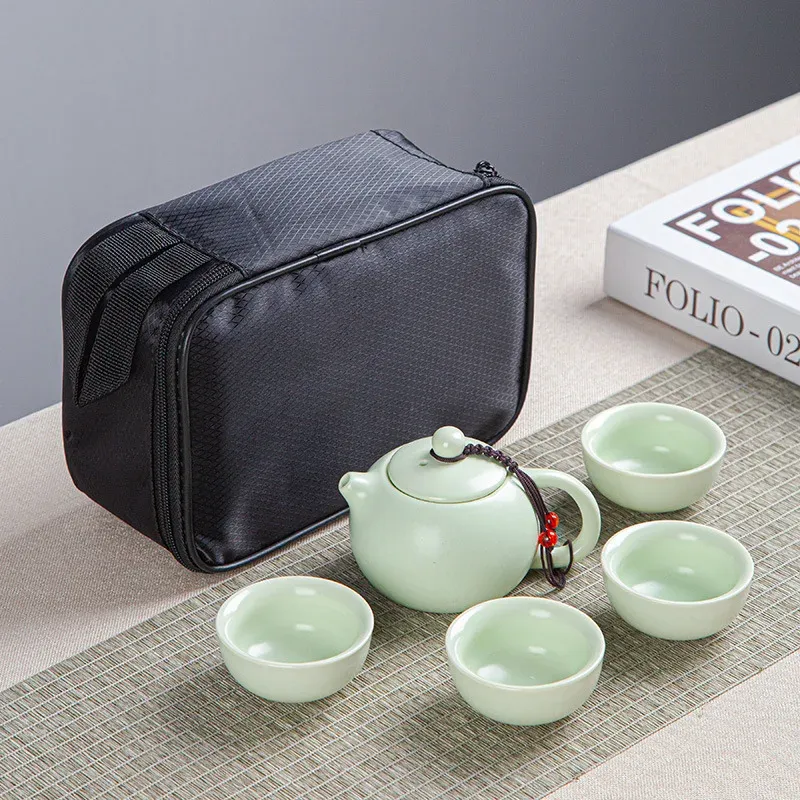 Travel Ceramic Portable Teaset Chinese pot 1 theepot 2/4 theekopjes 1Bag Tea Set Gongfu theesets Coffeeware Teaware Gaiwan Cup Cups