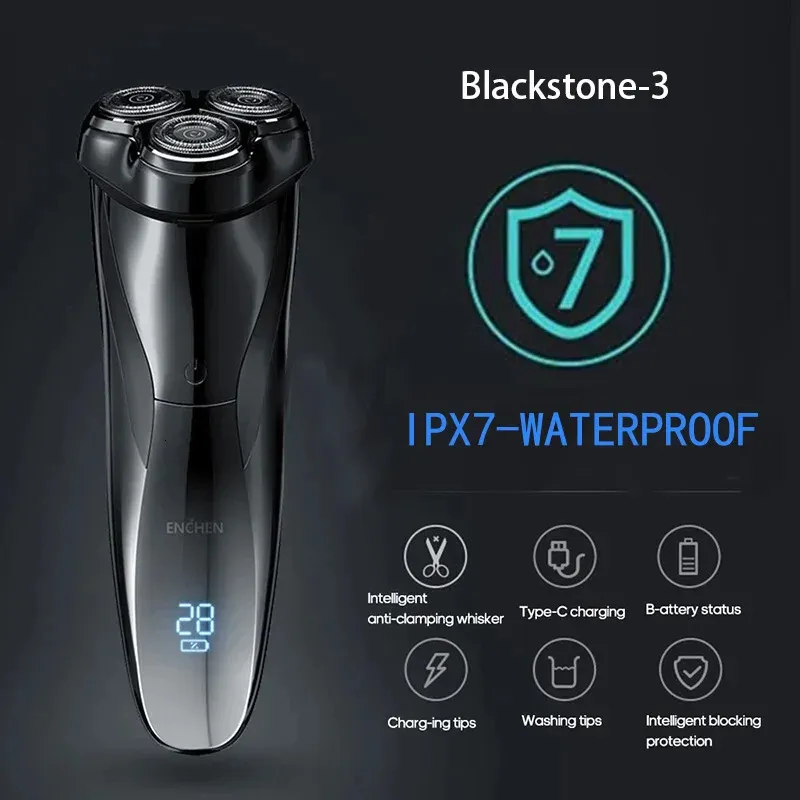 Enchen Blackstone 3D Elektrikli Tıraş Ticareti Erkekler İçin Ipx7 Su Geçirmez Islak Kuru Çift Kullanım LCD Ekran Yüz Sakal Tıraş Jilet 240409