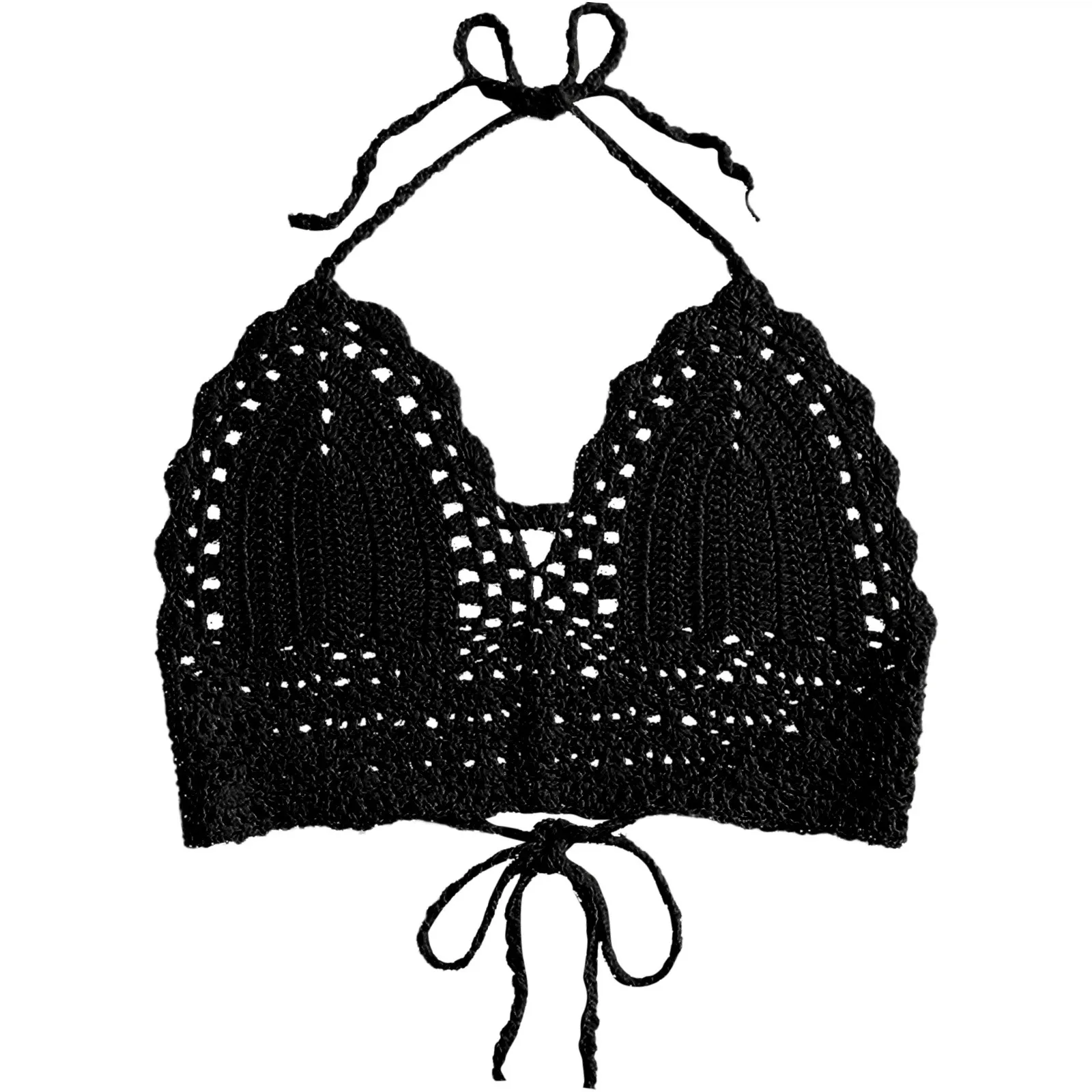 2023 New Bikini Top Handmade Crochet Women Boho Beach Bralette Solid Halter Knitted Swimsuit Brazilian Bikinis Bathing Suit Top