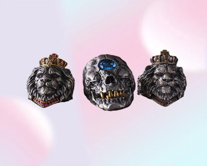 Punk punkowy Pierścień Lion Crown For Men Male gotycka biżuteria 714 Wielka rozmiar 5099646