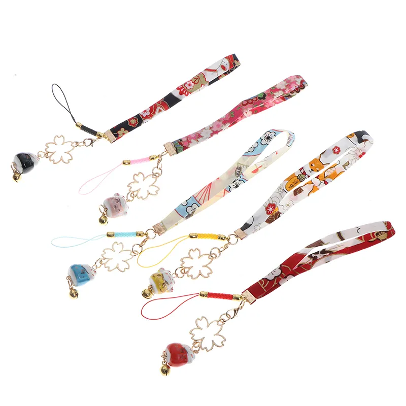 1PCS Janpanese Smart Phone Strap Lanyards Daisy Flower Cat Bell Teleple Strap Hang corda Telefone Decoração