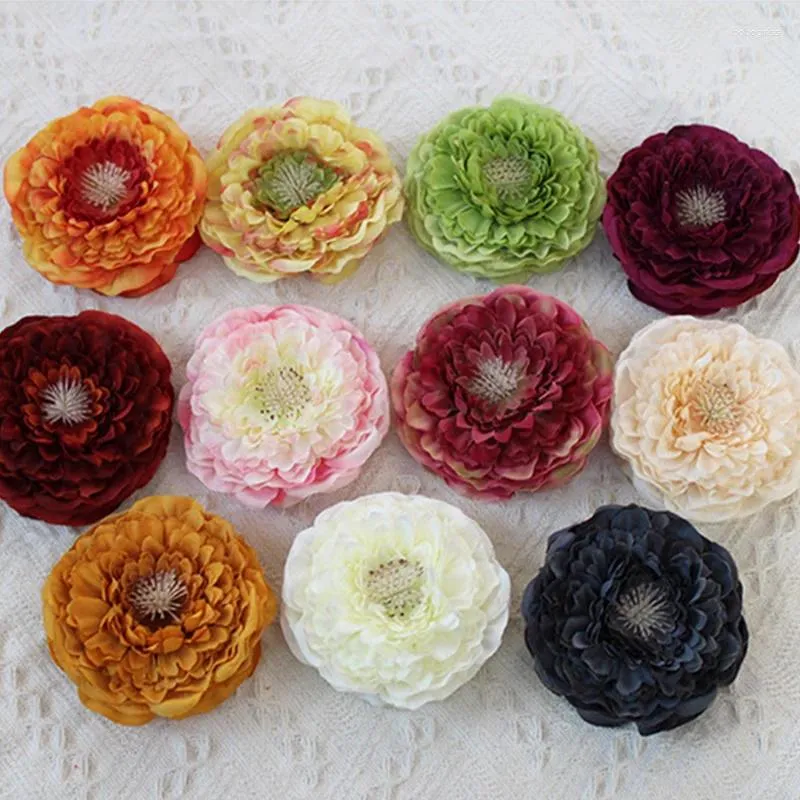 Flores decorativas 20pcs 8cm Peony Artificial Silk Heads para Decoração de Casamento Diy Wreath Gift Scrapbooking Craft Fake Flower Flower
