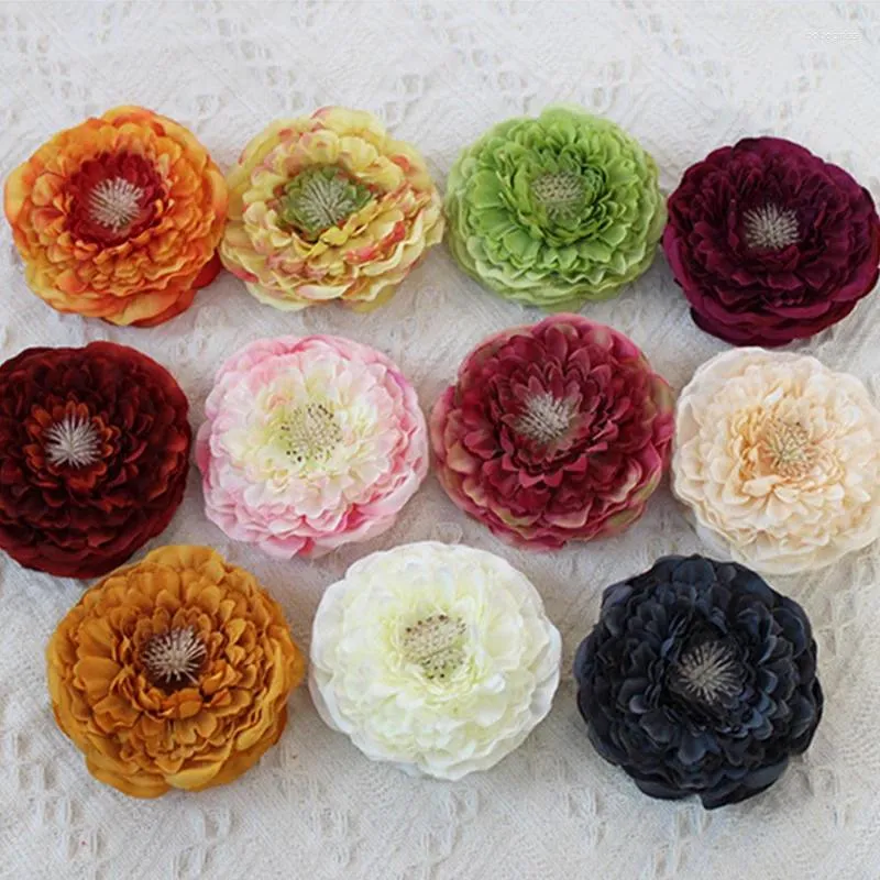 Fleurs décoratives 20pcs 8cm Péonie Têtes de soie artificielle pour décoration de mariage Boîte cadeau en couronne de bricolage Scrapbooking Craft Faute Fleur