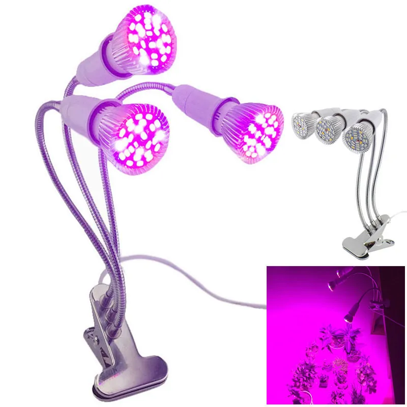 Full Spectrum LED Grow Light Bulbs With 3 Heads, UV & IR, Adjustable ...