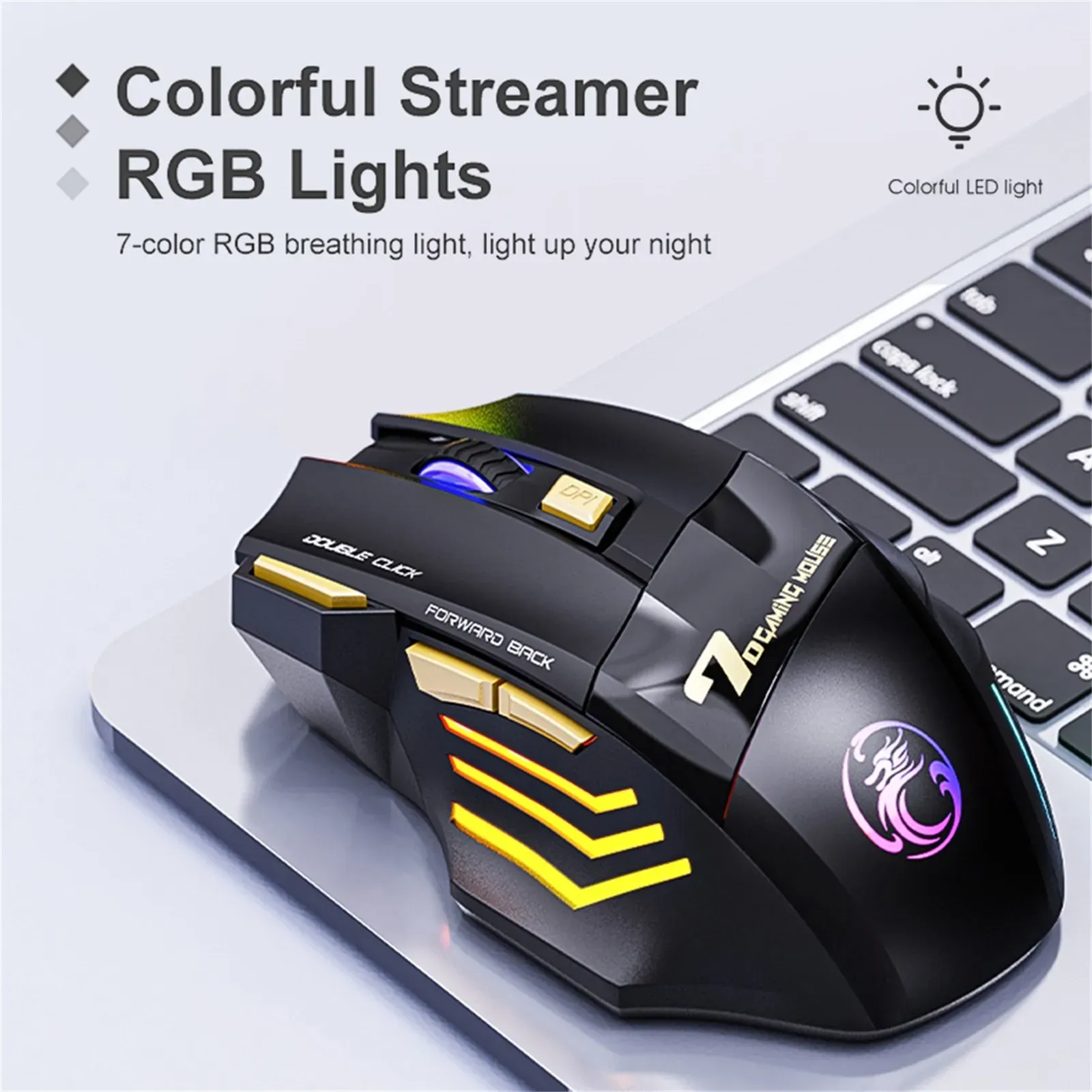 Souris muet ergonomic jeu imice gwx7 7 boutons rechargeable rgb wireless ajusté dpi ergonomic gaming office souris