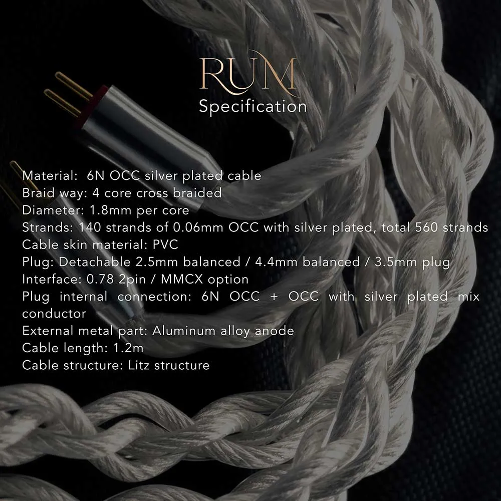 Cavo di aggiornamento modulare auricolare Rum QOA 6N OCC con connettore MMCX/0,78 mm.