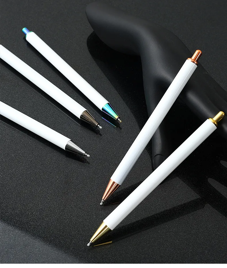 Kızlar Lady Metal Geri Çekilebilir Pırıltılı Jel Pen Pırıltılı Beyaz Top Kalemleri Hediyeler Kişiselleştirilmiş Özel Beyaz Tıkla UV DTF Sargı Boş Kalemler Diy Beyaz Boş Yuvarlak Tip