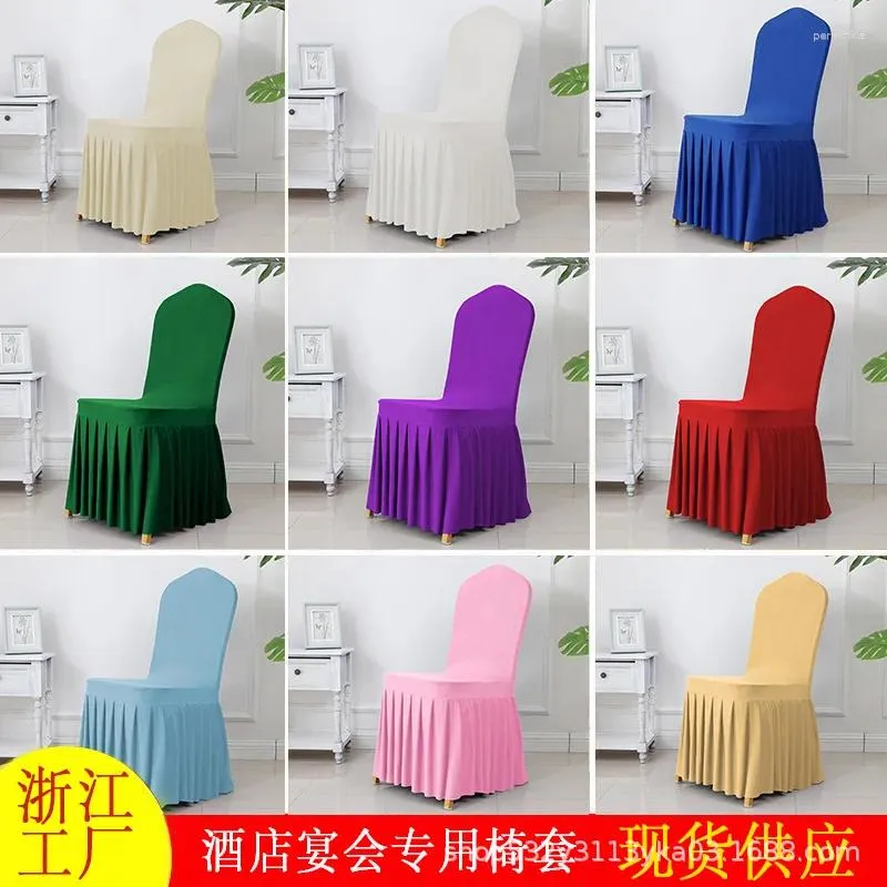 Chair Covers Thickened Elastic Pleated Skirt Dining Cover Wedding El Banquet Set Edge Linen