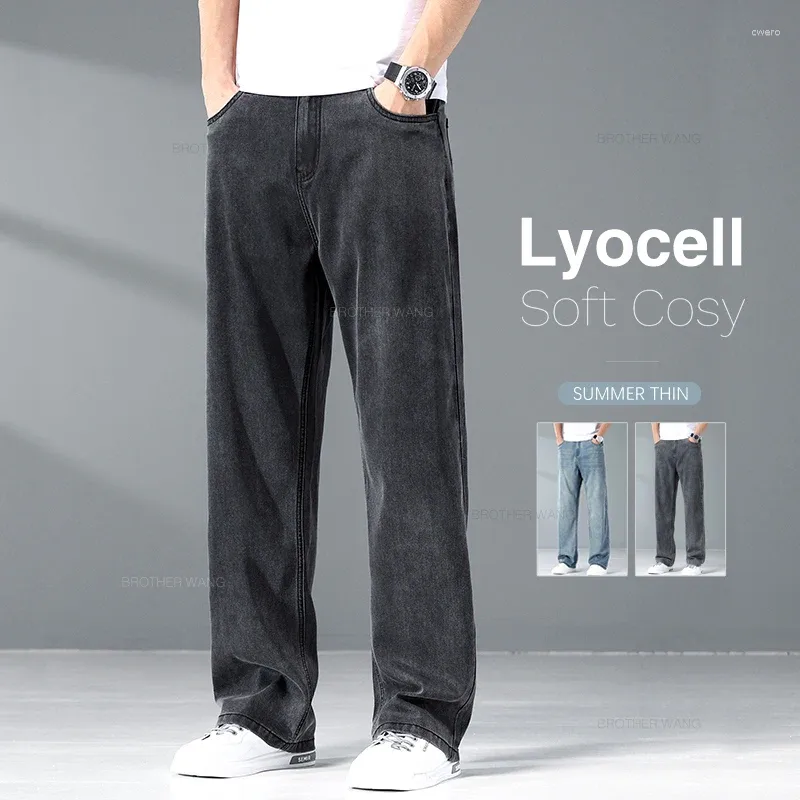 Men's Jeans Summer Ice Silk Thin Light Gray For Men Loose Wide Leg Plus Size Casual Trousers High Quality Stretch Soft Fabric Pants