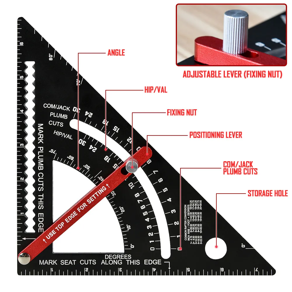 Multiscale Triangle Ruler Multi-Angle Aluminum Alloy Triangle Ruler with Protractor for Precise ...