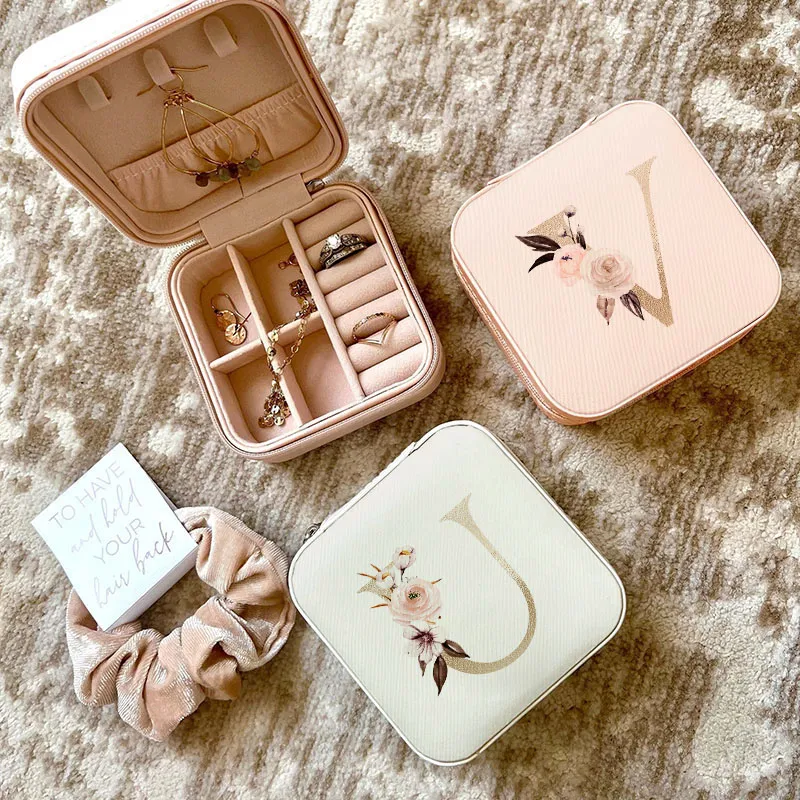 Zipper Jewelry Box Wedding Birthday Party Gift Leather Travel Jewelry Case with Name Bridesmaid Proposal Jewellery Holder for He