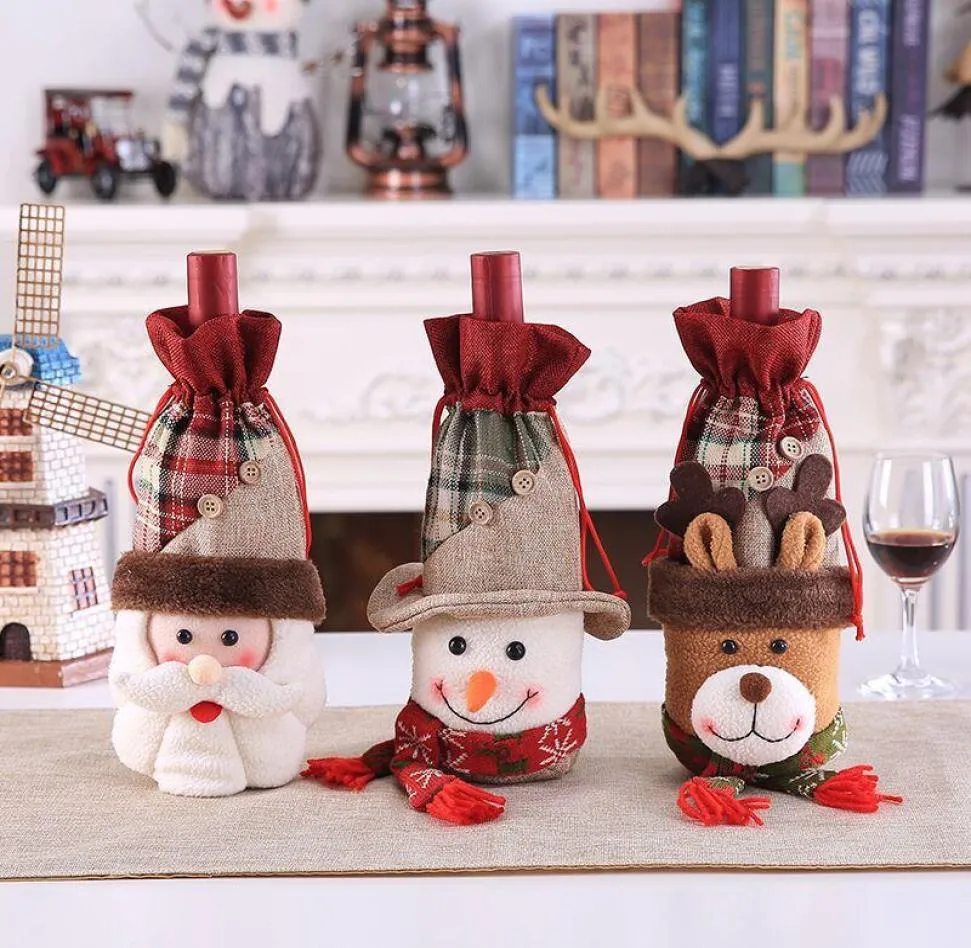 Couvre-bouteille de vin de Noël Santa Snowman Elk Wine Bottle Set Table de Noël Decoration Pocket HH936066718897