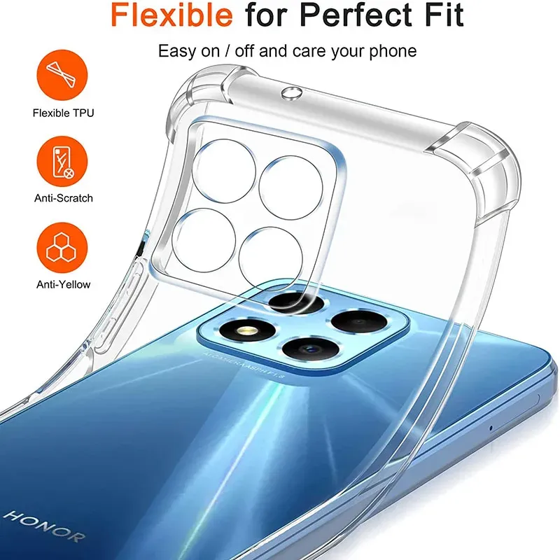 Socktät silikonmjukt fodral för Huawei Honor X9A X8A X7A X9 X8 X7 X40 X30 X20 X10 9X 70 60 50 30 20 Pro Lite Clear Back Cover