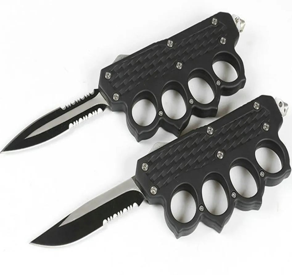 High Quality Knuckle AUTO Tactical Knife 440C Double ActionSingle Edge Serrated Blade EDC Pocket Gift Knives With Nylon Bag9884595