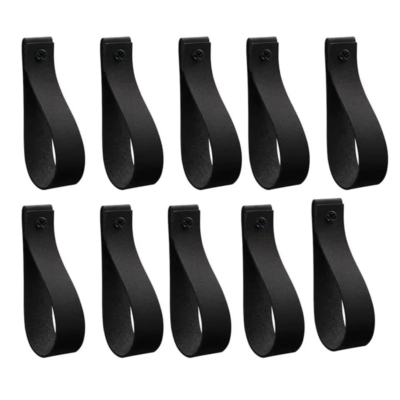 Crochets muraux de 10pcs, support de tige de rideau en cuir PU, sangles en cuir pour support de bricolage de rangement de maison bricolage mural boho noir