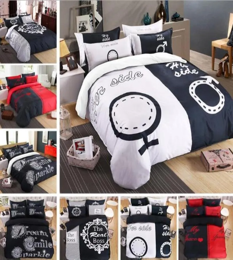 4 pcs Bedding Set for Couple Lover His Side Her Couple Home textiles Soft Duvet Cover with Pillowcases1095625