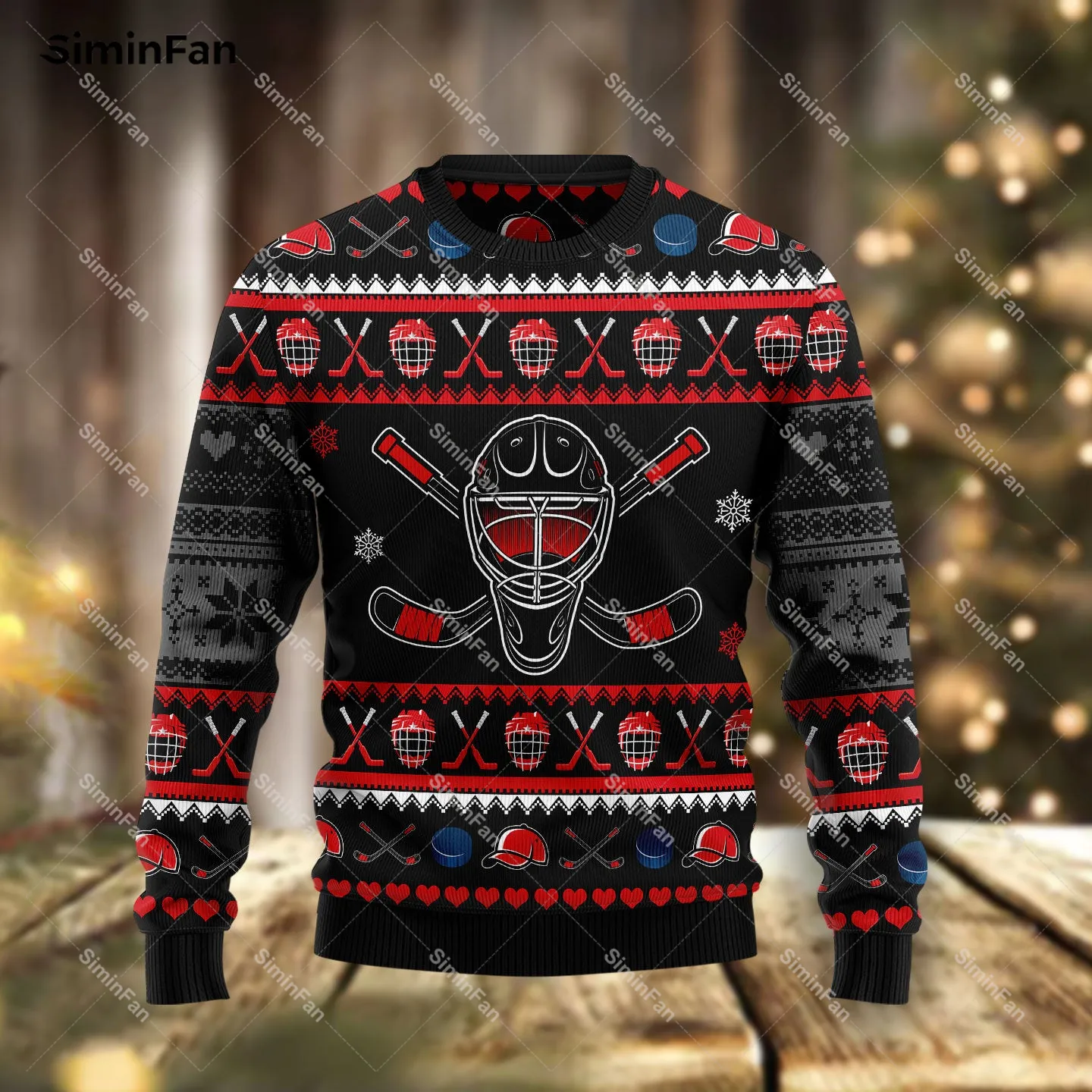 Hockey Santa Claus 3d All Over Imprimé Men Pullover Sweatshirt décontracté Shirts à manches longues en manteau Unisexe Femme Streetwear 3