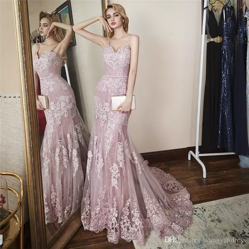 2024 Roze prom -jurken Lace Mermaid Sweep trein sexy strapless elegante avondjurken v nek plus size speciale gelegenheid jurk