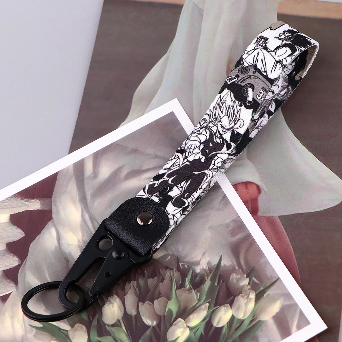 Cool Keychains Wrist Strap Tag Holder: Woven Fabric Anime Key