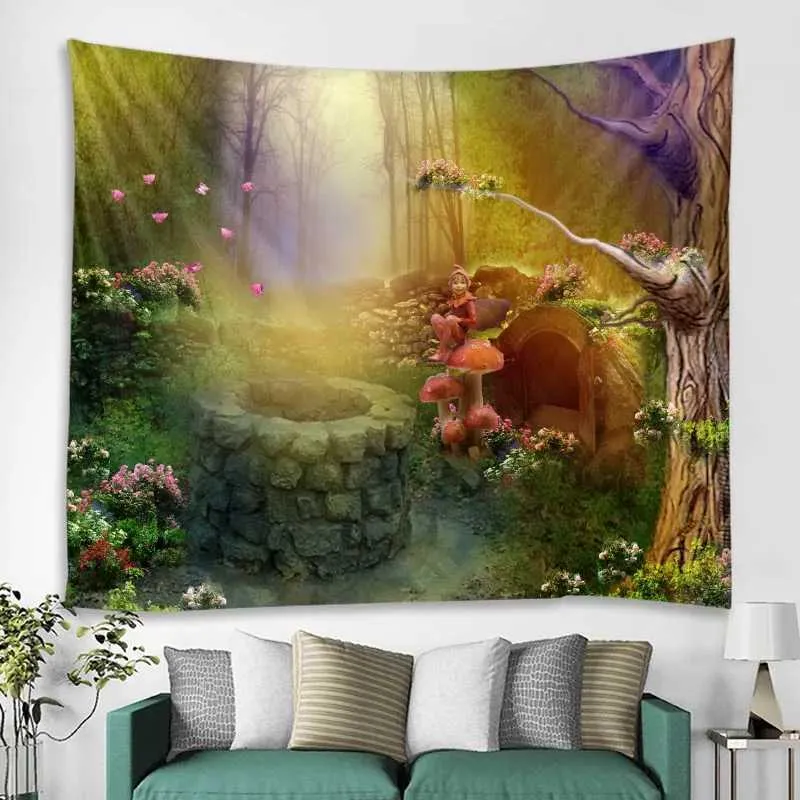 Nordic Ins Wind Fantasy Forest Tapestries Paesaggio America Decorazione artistica Decorazione Bohémien Aesthetics Home R0411