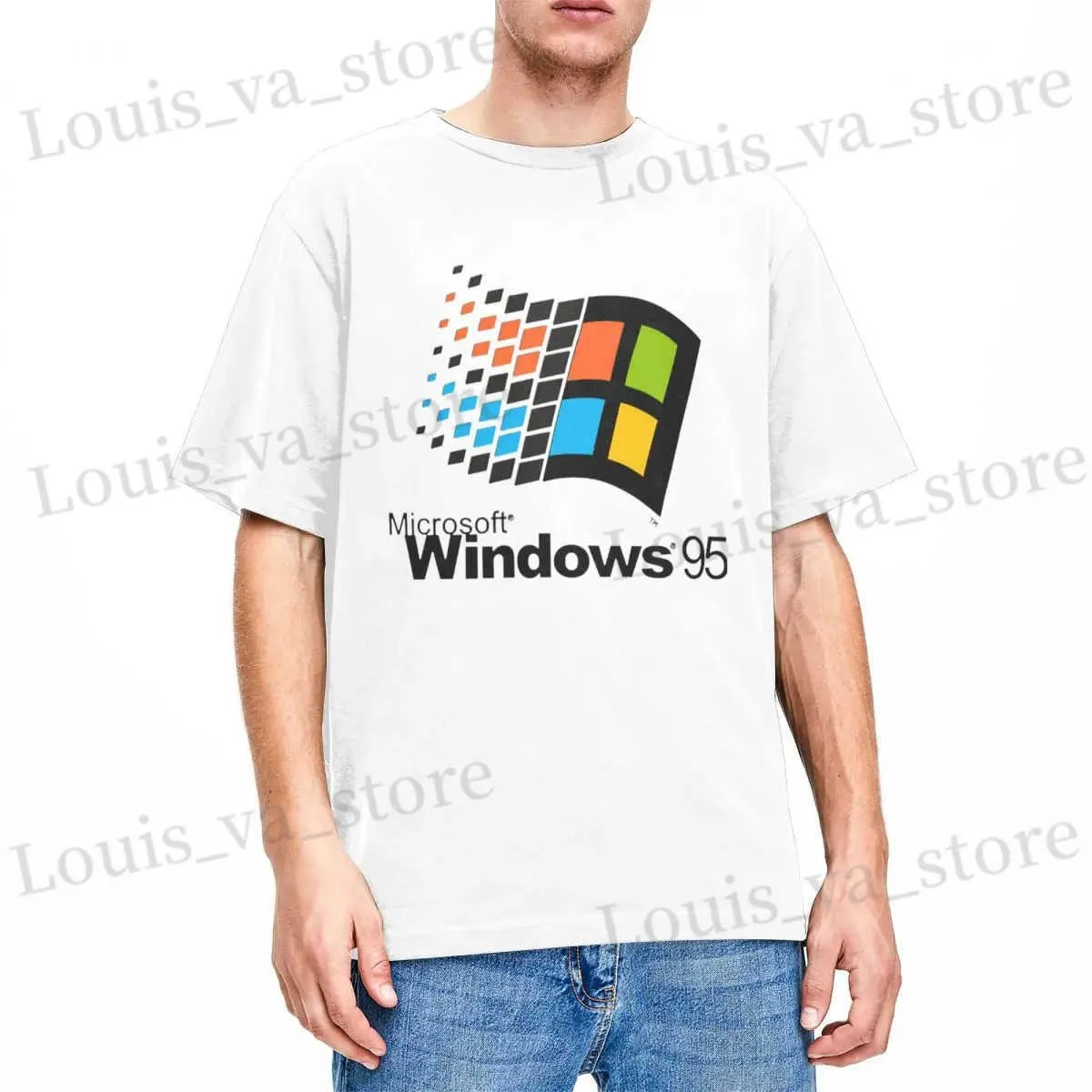 T-shirts masculins Windows 95 vapeur T-shirt Womens Crewneck 100% coton Windows 95 Système informatique classique T-shirt cadeau créatif Vêtements T240411