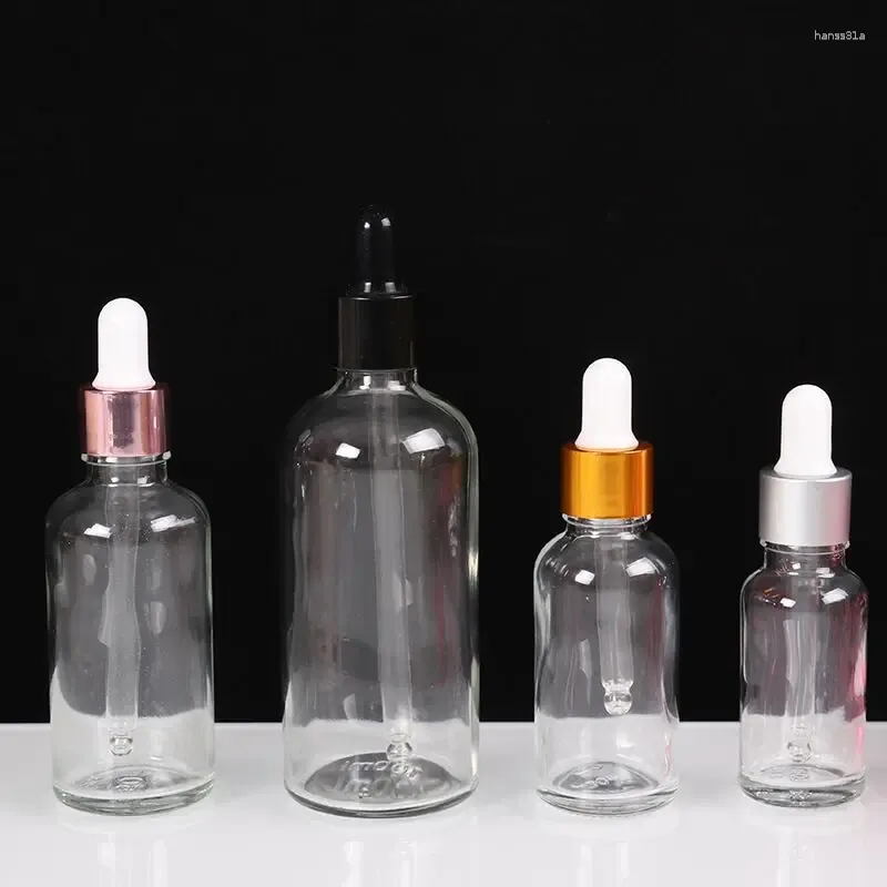 Bottiglie 15pcs da 5-100 ml di vetro di gocce trasparente per pipetta essenziale coperta di oro rosa ricaricabile