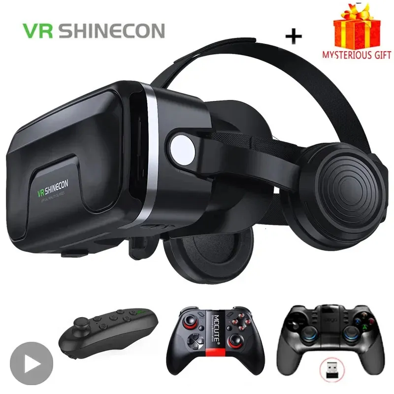 Shineecon Viar 3D Virtual Reality Vr Glasses Устройства шлемы шлема линзы Goggles Smart для смартфона с контроллерами 240410