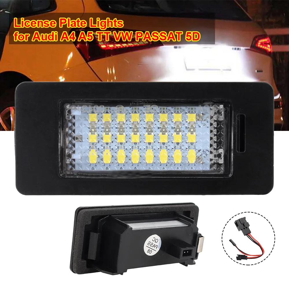 Bright White LED License Plate Lights Compatible with Audi A4 B8 A5 S4 Q5  TT VW PASSAT Pair