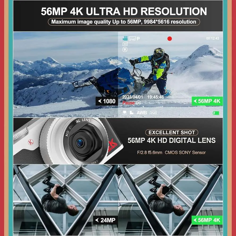 Capturez de superbes images 4K avec l'appareil photo numérique K100 - parfait pour les amateurs de YouTube et de photographie - comprend la connectivité WiFi pour un partage facile