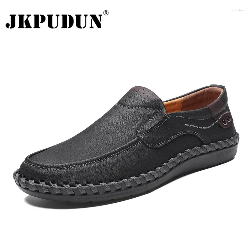 Zapatos casuales jkpudun hecho a mano hombre de cuero genuino hombres mocasines moda