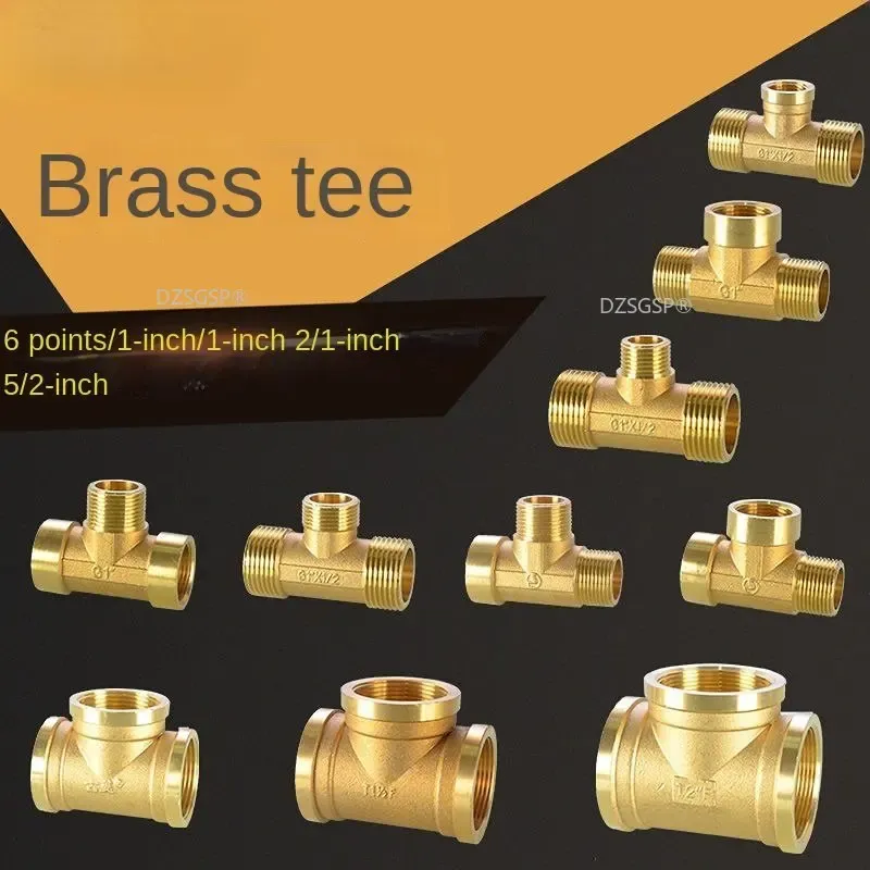 1/8" 1/4" 3/8" 1/2" BSP Tee Type Copper Fittings Water Oil Gas Adapter Pneumatic Plumbing Brass Pipe Fitting Male/Female Thread