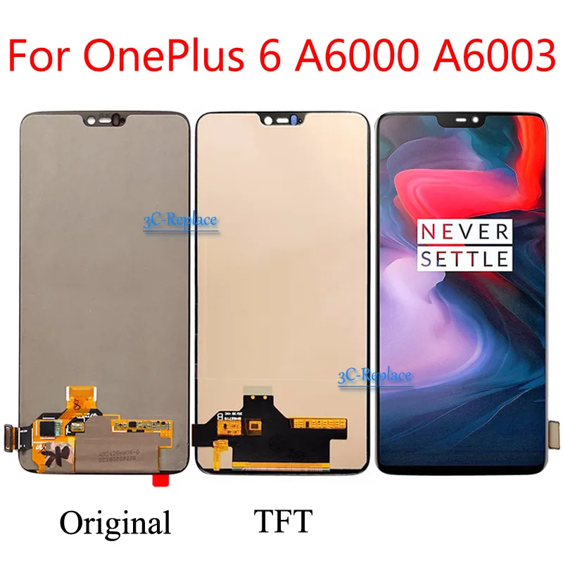 AMOLED / TFT Black 6.28 "pour OnePlus 6 1+ 6 A6000 A6003 Affichage Affichage de l'écran tactile Numéros de numérise / cadre