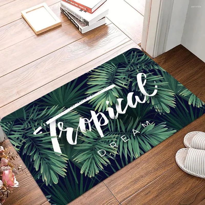 Badmatten grüne tropische Palmblatt-Badezimmerzubehör Sets Anti-Rutsch-Türmatten Teppich Set für Teppich Hauszimmer 50x80 cm