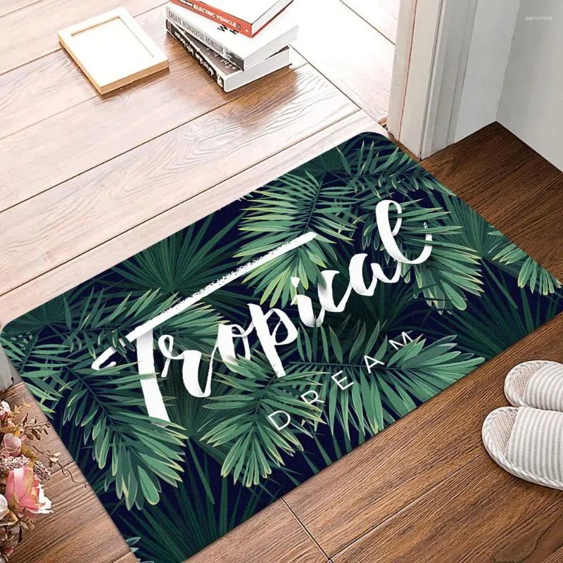 Bath Mats Green Tropical Palm Leaf Badrumstillbehör Set Anti-Slip Door Mat Mattan Set For Rug Home Room 50x80cm