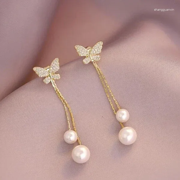 Dangle Earrings Delysia King Women's Trendy Butterfly Pearl Tassel Brideエレガントな気質イブニングパーティーイヤーダングラー