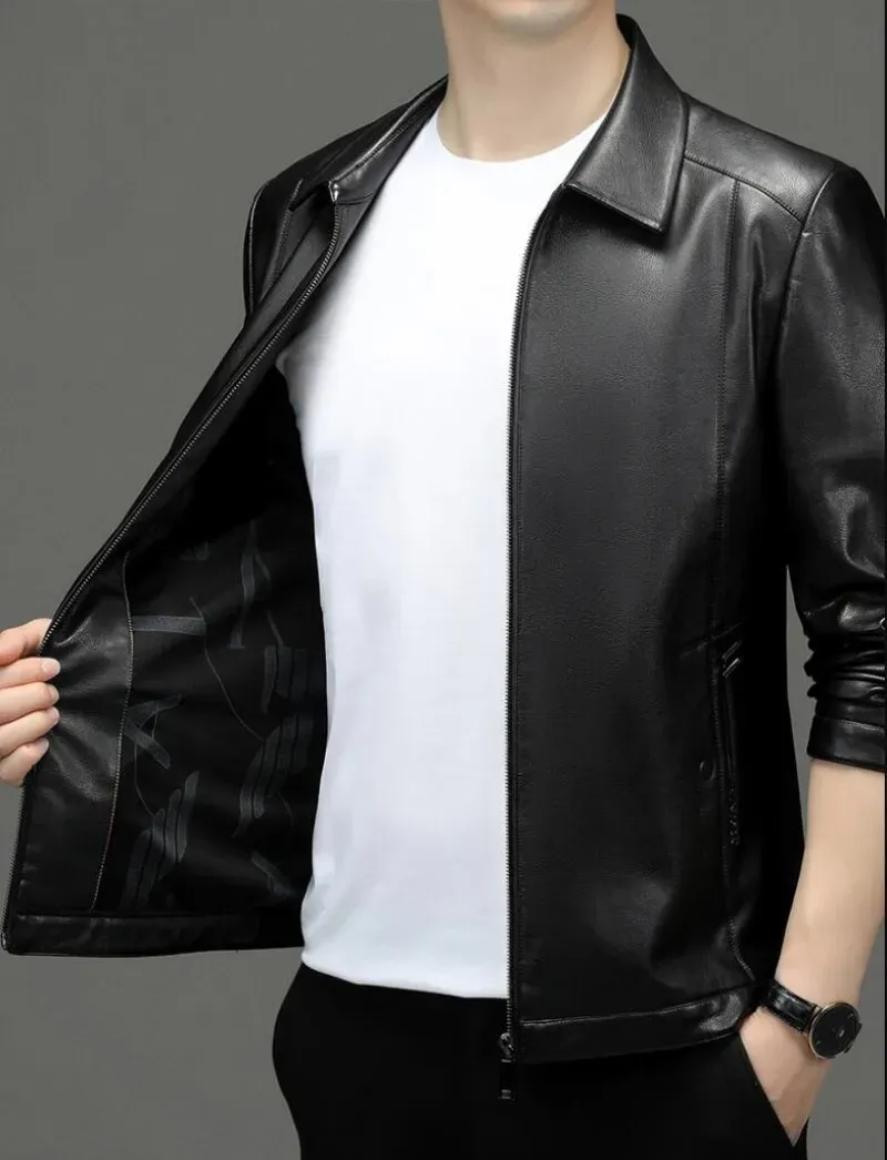 Men's Natural Sheep Leather leather jacket with Lapel Men's Natural Sheep Leather leather jacket with Lapel