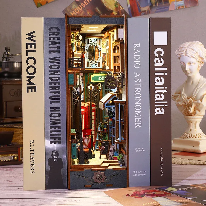 CUTEBEE Wooden Book Nook Dollhouse Kit Miniature Doll House Kits Bookn – MY