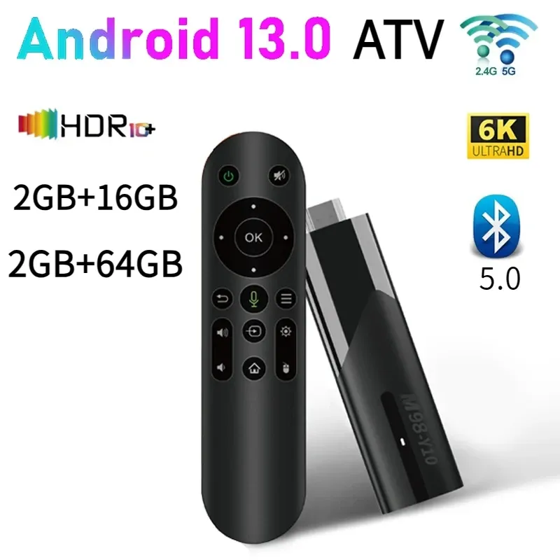 ボックスM98Y10 ATV SMART ANDROID 13 TV STICK ALLWINNER H618 2.4G 5GデュアルWIFI 6 BT5.0 2GB 64GB HD 6KメディアプレーヤーTVボックス