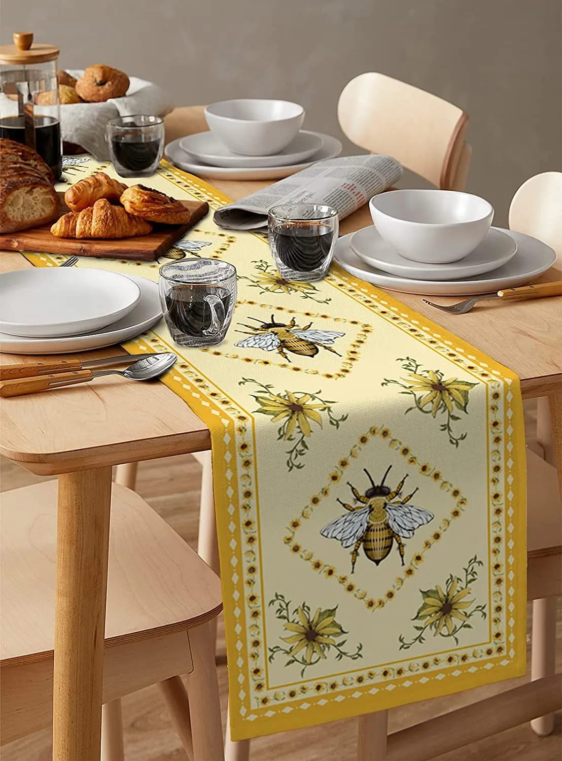 Coundeurs en lin abeilles de tournesols d'été décoratiosn table à manger lavable coureurs cuisine luxe décor de la maison