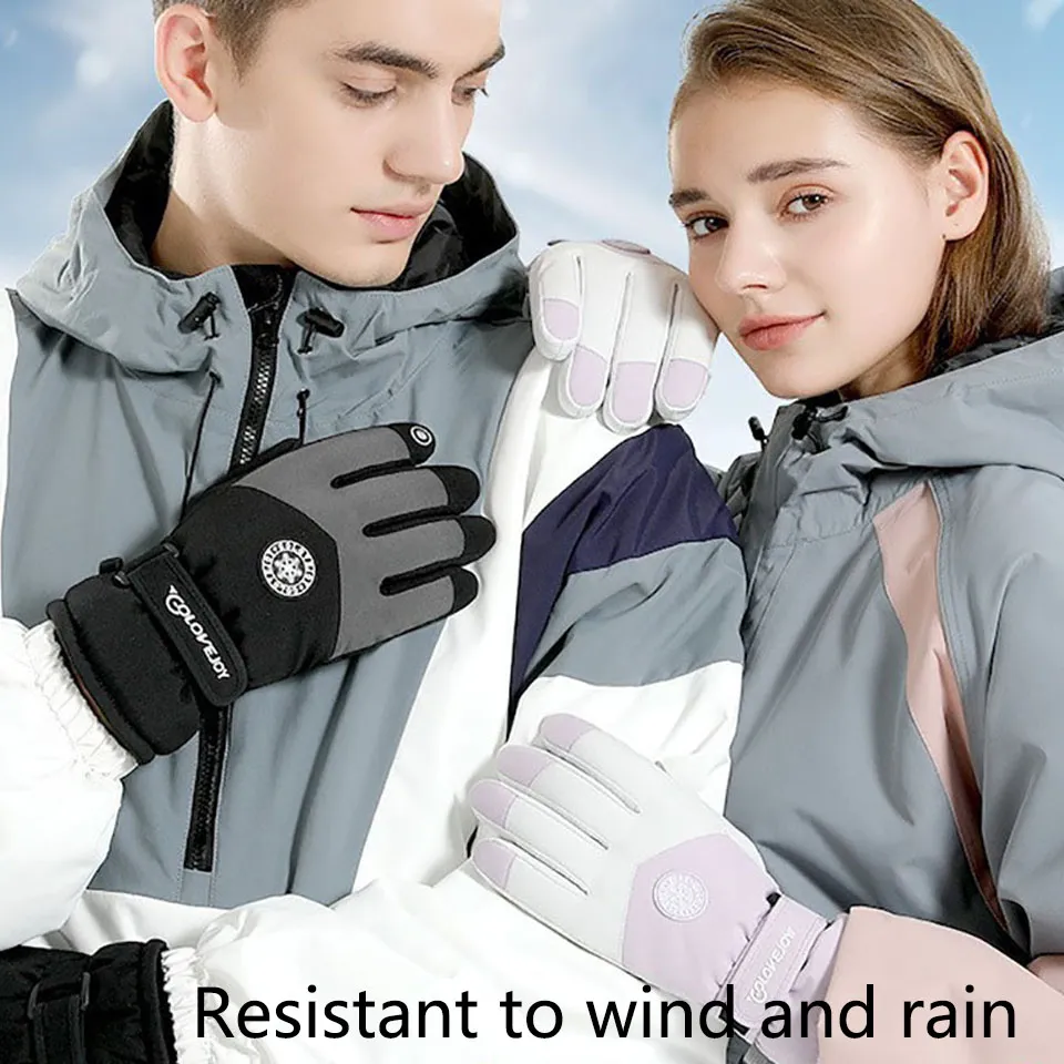 Kokossi 1Pair Winter Warm Skiing Gloves Non-Slip Snowmobile Snowboarding Ski Touch Screen Waterdichte winddichte handschoenen Unisex