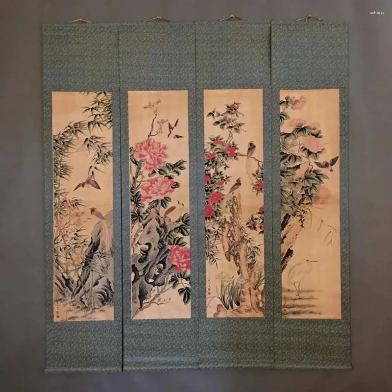 Decoratieve beeldjes Chinese archaized bloemen en vogels kalligrafie schilderen