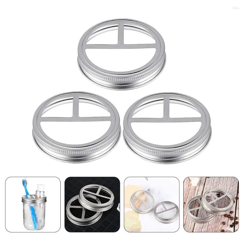 Dinnerware 3 Pcs Toothbrush Cup Cover Holders Ball Mason Jar Lids Stainless Steel Split-type For